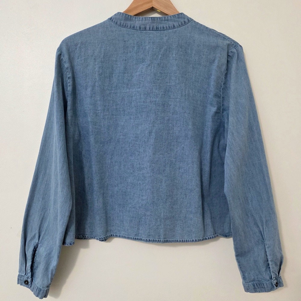 Natural Life Long Sleeve Chambray Cropped Top Sz S Pintuck Boxy Oversized Boho - Picture 5 of 10